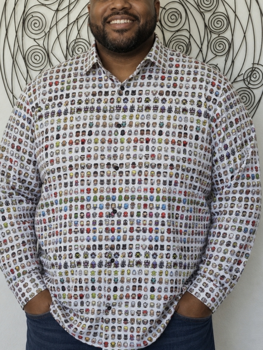Luciano Visconti Men’s 2XL Button-Up Shirt Marvel Star Wars Chibi Print Novelty